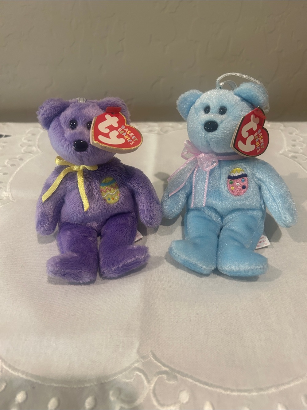 Ty Plush Easter Bears - Purple and Light Blue with Ribbons